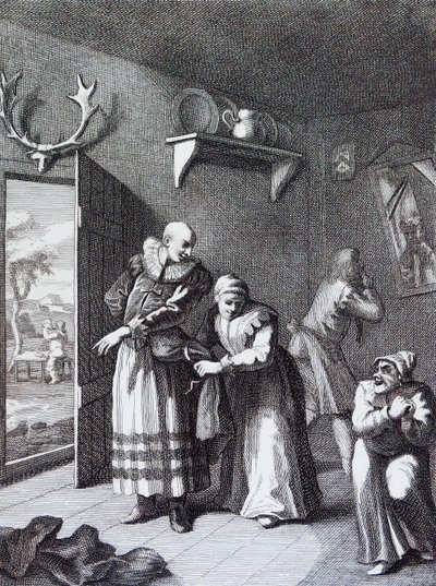 Kurát a holič se převlékají, aby přenesli Dona Quijota domů. od Williama Hogartha od William Hogarth