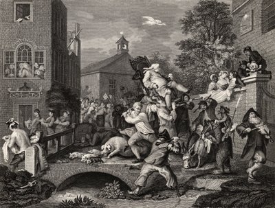 The Election, Chairing the Member, z „The Works of William Hogarth“, publikované v roce 1833 od William Hogarth