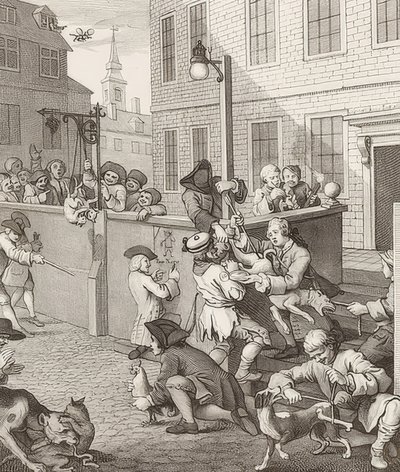 První fáze krutosti. Z: Čtyři fáze krutosti. 1751 od William Hogarth