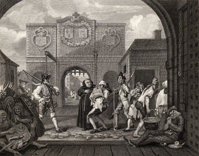 The Gate of Calais, nebo O The Roast Beef of Old England, z „Díla Williama Hogartha“, vydaného v roce 1833 od William Hogarth