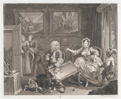 Nevěstka najde ochránce, navržený 1732, tištěno 1744 (Let a rytina) od William Hogarth