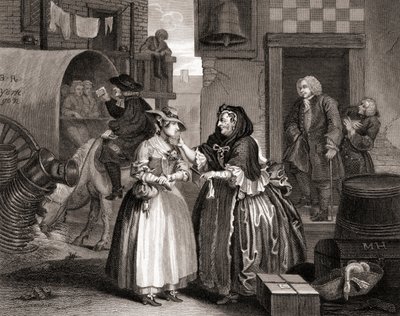 The Harlots Progress lapena do pasti kupce, z The Works of Hogarth publikovaných v Londýně 1833 (č. rytina) od William Hogarth