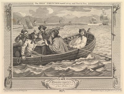 Idle Prentice se odvrátil a poslal na moře: Průmysl a nečinnost, deska 5, 30. září 1747. od William Hogarth