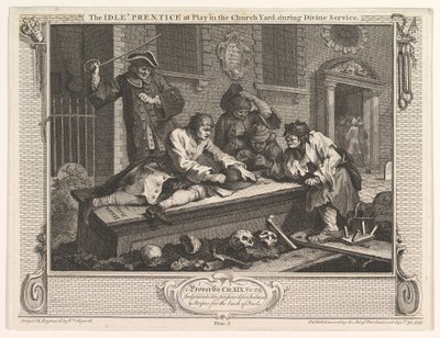 The Idle Prentice at Play in the Church Yard Industry and Idleness, deska 3, 30. září 1747. od William Hogarth