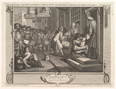 Pracovitý Prentice mimo svůj čas a ženatý s dcerou svého pána..., 30. září 1747. od William Hogarth