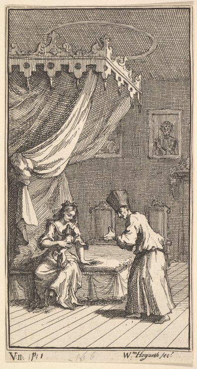 The New Metamorphosis, Plate 5: Fantasio, Transformed to Lapdog, in the Donna The..., 1724. od William Hogarth