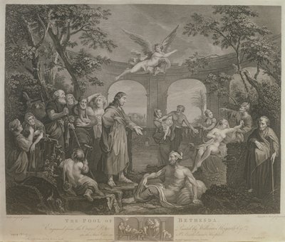 The Pool of Bethesda, vyryl J.M. Delatre a Simon Francis Ravenet, vydal John Boydell (1719-1804) 1772 od William Hogarth