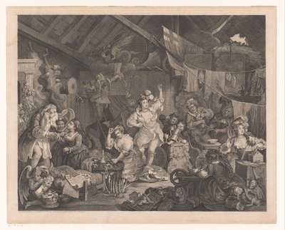 Oblečené herečky a děti ve stodole Chodící herečky oblékající se ve stodole od William Hogarth