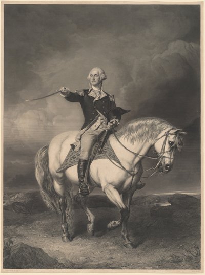 George Washington na koni od William Holl II after John Faed