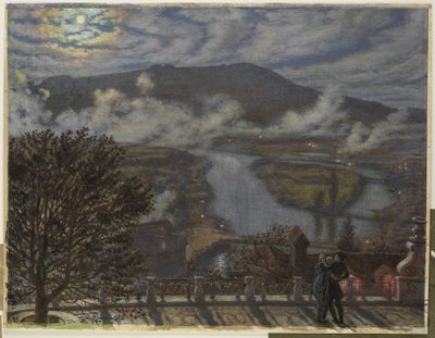 Pohled z terasy říční krajiny v noci The Terrace, Bern (název na objektu) od William Holman Hunt