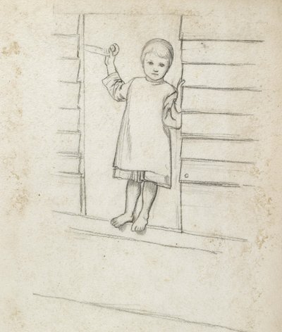 Dívka v Pinafore, stojící na okenní římse, c. 1868 - 1869 (grafit na papíře) od William Holman Hunt