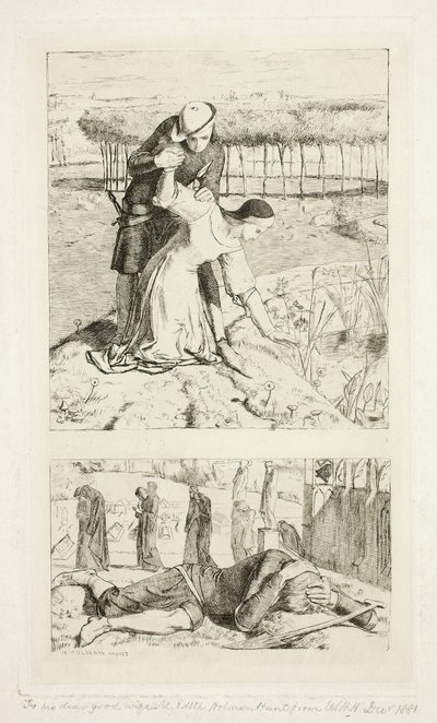 Má krásná paní (nahoře); O mé paní ve smrti (dole), frontispis k Němcům, č. 1 od William Holman Hunt