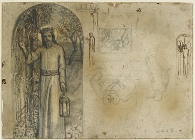 Studie pro „Světlo světa“ (braphit s perem a hnědým inkoustem na špinavě bílém papíře) od William Holman Hunt