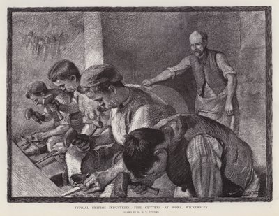 Řezačky pilníků v práci, Wickersley, South Yorkshire (litho) od William Holt Yates (after) Titcomb