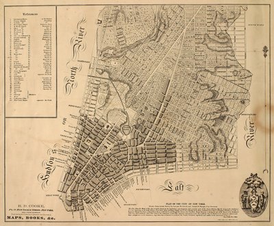 Plán města New-York [až na sever k East 31st Street], 1817 (černý inkoust na papíře, podložený látkou) od William Hooker