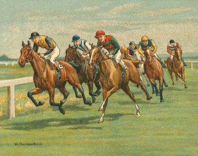 Dostihy historické a moderní, ploché dostihy, koně, moderní (chromolitho) od William Hounsom Byles