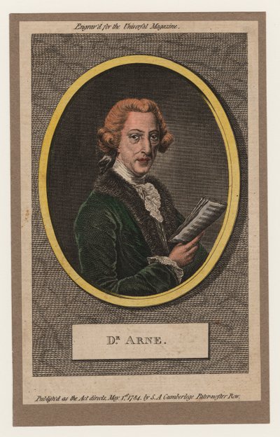 Dr. Arne, 1784 (ručně kolorovaná rytina) od William Humphrey