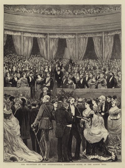 Recepce na mezinárodní výstavě, scéna v Albert Hall rytina od William III Bromley