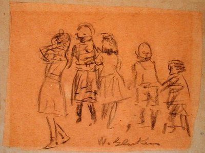 Pět dětí (černá křída na papíře) od William James Glackens
