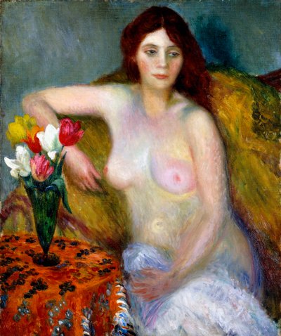 nahá s tulipány od William James Glackens