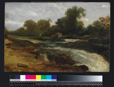 Říční krajina s rybářem, 1842 od William James Muller