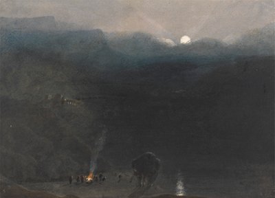 Mauricius – Měsíční svit, s ohněm uhlířů v soutěsce Black River od William John Chamberlayne