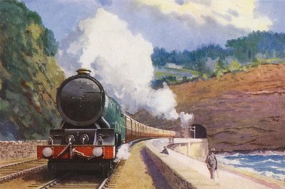 Expres GWR Cornish Riviera, tažený lokomotivou třídy "King", na trase mezi Londýnem a Penzance (barevná litografie) od William John Patton McDowell