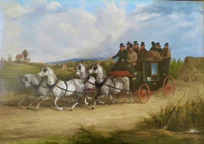 Dostavník z Londýna do Brightonu tažený spřežením šedých koní (olej na plátně) od William Joseph Shayer