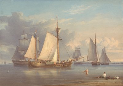 Holandské rybářské lodě v kotvě v ústí řeky od William Joy