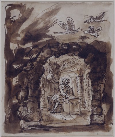 Alexander Pope ve své jeskyni (pero a inkoust s mytím na papíře) od William Kent