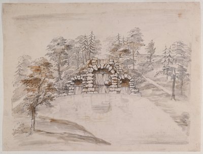 Chiswick, design pro kaskádu (pero a inkoust a mytí na papíře) od William Kent