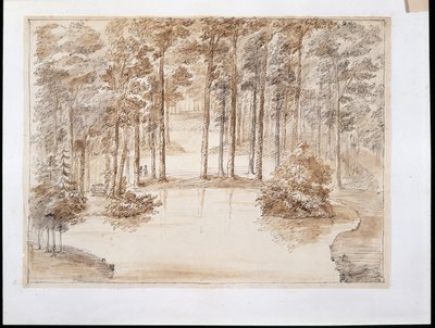 Chiswick, návrh pro vytvoření vodní lesní zahrady (pero a inkoust a pero tužkou) od William Kent