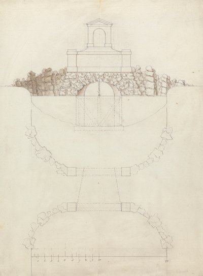 Kaskáda v Chiswick House, Middlesex: Elevation and Plan od William Kent
