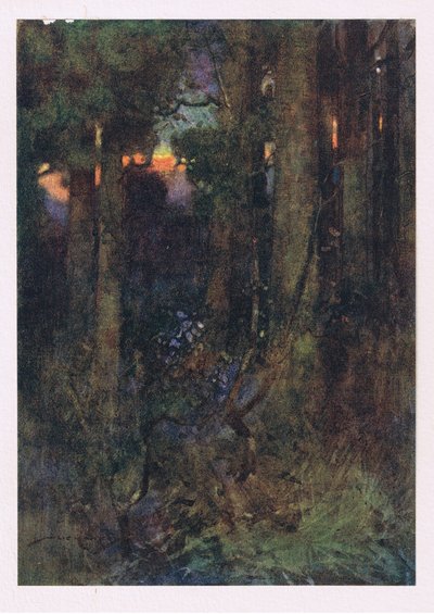 Ty zplstnatělé lesy, kde ptáci zapomněli zpívat, ale mlčící netopýři v ospalých shlucích se drží (barva litho) od William Lee Hankey