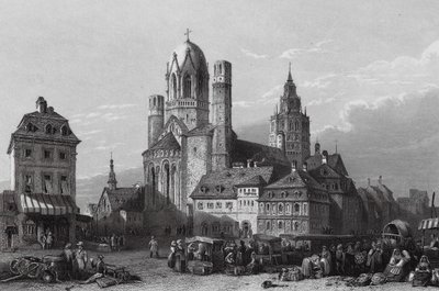Katedrála v Mayence, Rýn (rytina) od William Leighton (after) Leitch