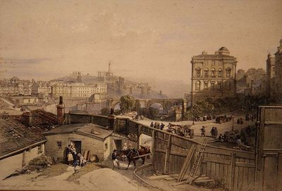 Edinburgh z Mound (barva litho) od William Leighton Leitch