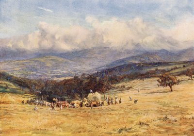 Brecknock Beacons, ze silnice Brecknock-Talgarth (barevná litografie) od William Lionel (after) Wyllie