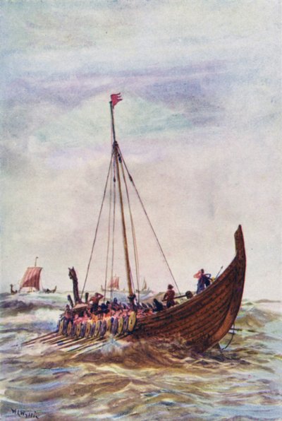 Válečná loď doby krále Alfréda (barevné lito) od William Lionel (after) Wyllie