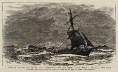 Příběh moře, britská loď Northbrook den po vichřici, 4. března 1885, poblíž mysu Horn od William Lionel Wyllie