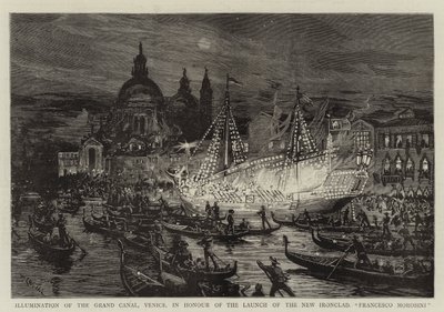 Iluminace Velkého kanálu v Benátkách na počest spuštění nového Ironcladu na vodu, Francesco Morosini od William Lionel Wyllie