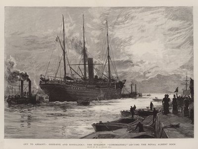 Vydejte se do Ashanti, Good-Bye and Good-Luck!, Parník Coromandel opouští Royal Albert Dock od William Lionel Wyllie