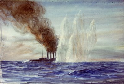 "Southampton" v bitvě u Jutska, asi 1916-18 (akvarel) od William Lionel Wyllie