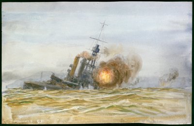 Studie bývalé německé bitevní lodi "Baden", která byla v roce 1921 pod palbou jako dělostřelecký cíl od William Lionel Wyllie