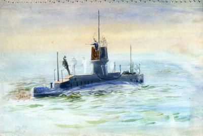 Ponorka D7, počátek 20. století (akvarel, grafit) od William Lionel Wyllie