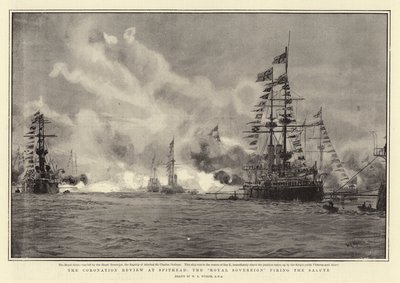 The Coronation Review at Spithead, Royal Sovereign fireing Salute od William Lionel Wyllie