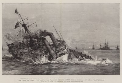Ztráta HMS Victoria, vlajková loď potopená poté, co byla naražena HMS Camperdown od William Lionel Wyllie