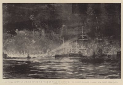 Námořní revue v Spithead před princem z Walesu na počest královnina diamantového jubilea, osvětlená flotila od William Lionel Wyllie