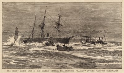 Nedávná silná vichřice v Lamanšském průlivu, parník Hankow mimo Plymouth Breakwater od William Lionel Wyllie
