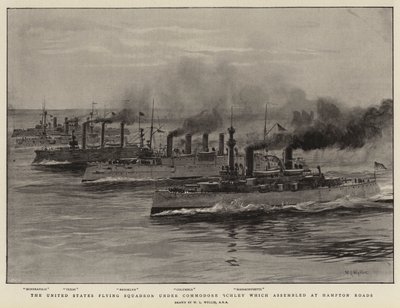 Letecká eskadra Spojených států pod komodorem Schleyem, která se shromáždila v Hampton Roads od William Lionel Wyllie