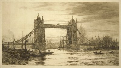 Tower Bridge při pohledu z řeky Temže, Londýn, c1894-1931 od William Lionel Wyllie